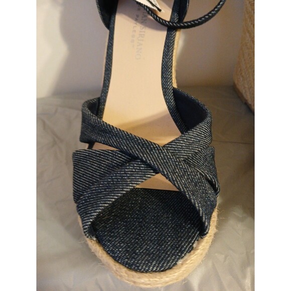 CHRISTIAN SIRIANO blue Denim Ankle Strap Espadrille Platform Wedge Heels 6.5 New - Picture 11 of 16